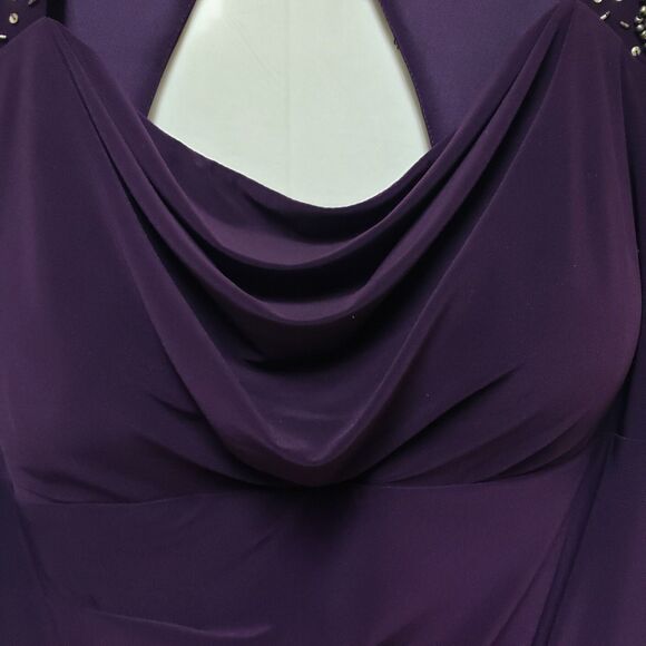 XScape Eggplant Evening Dress 16W Draped Ruched Cocktail Party Wedding Guest - Picture 8 of 13